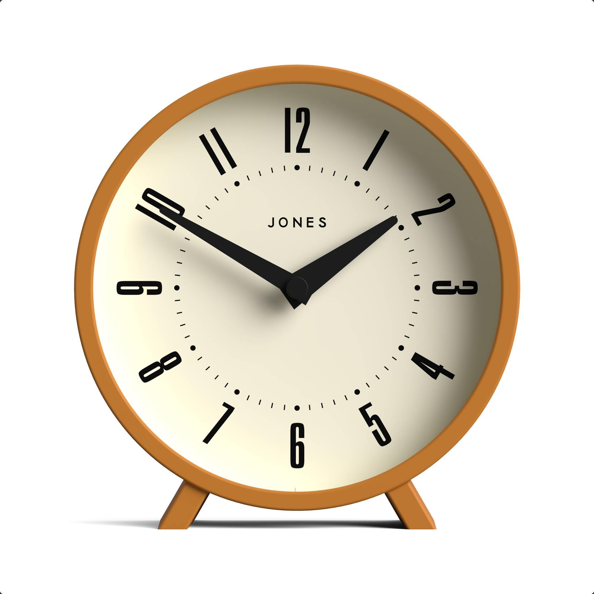 Venus desk clock | Modern round design | Mustard yellow | Stylish retro look for shelf, table, mantel or bedside