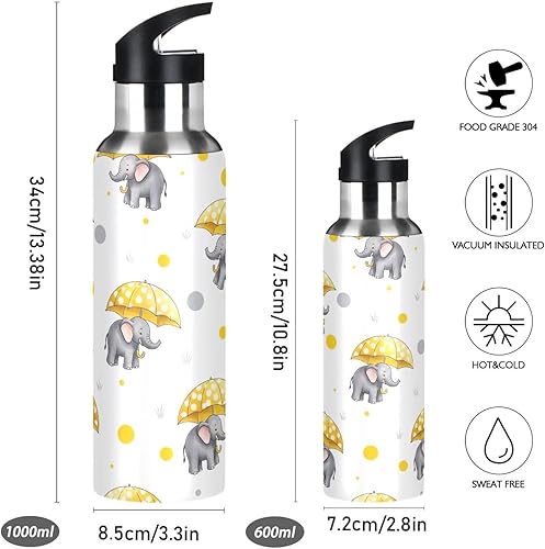 Miniatura 2 de Cute Elephants Yellow Umbrellas Stainless Steel Vacuum Insulated Water Bottle 32 Oz Leakproof Water Bottles, BPA-Free Sport Water Bottle