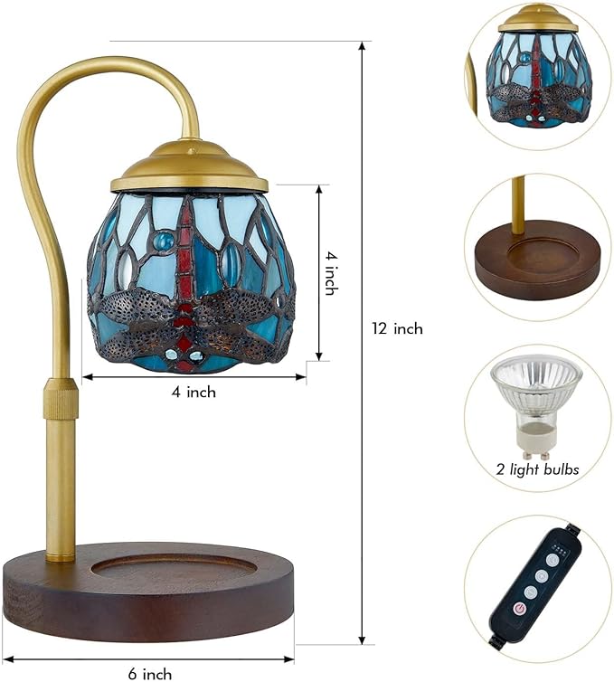 Lámpara Calentadora de Velas Estilo Tiffany con Vidrio de Color y LED miniatura 2