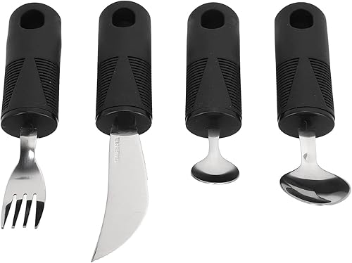 Miniatura 5 de Utensilios adaptativos, 4 piezas de vajilla antideslizante antivibración, utensilios con peso para temblores de manos, vajilla para pacientes con