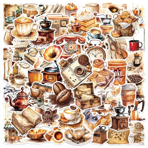 Retro Coffee Stickers - 50 Waterproof Vinyl Decals