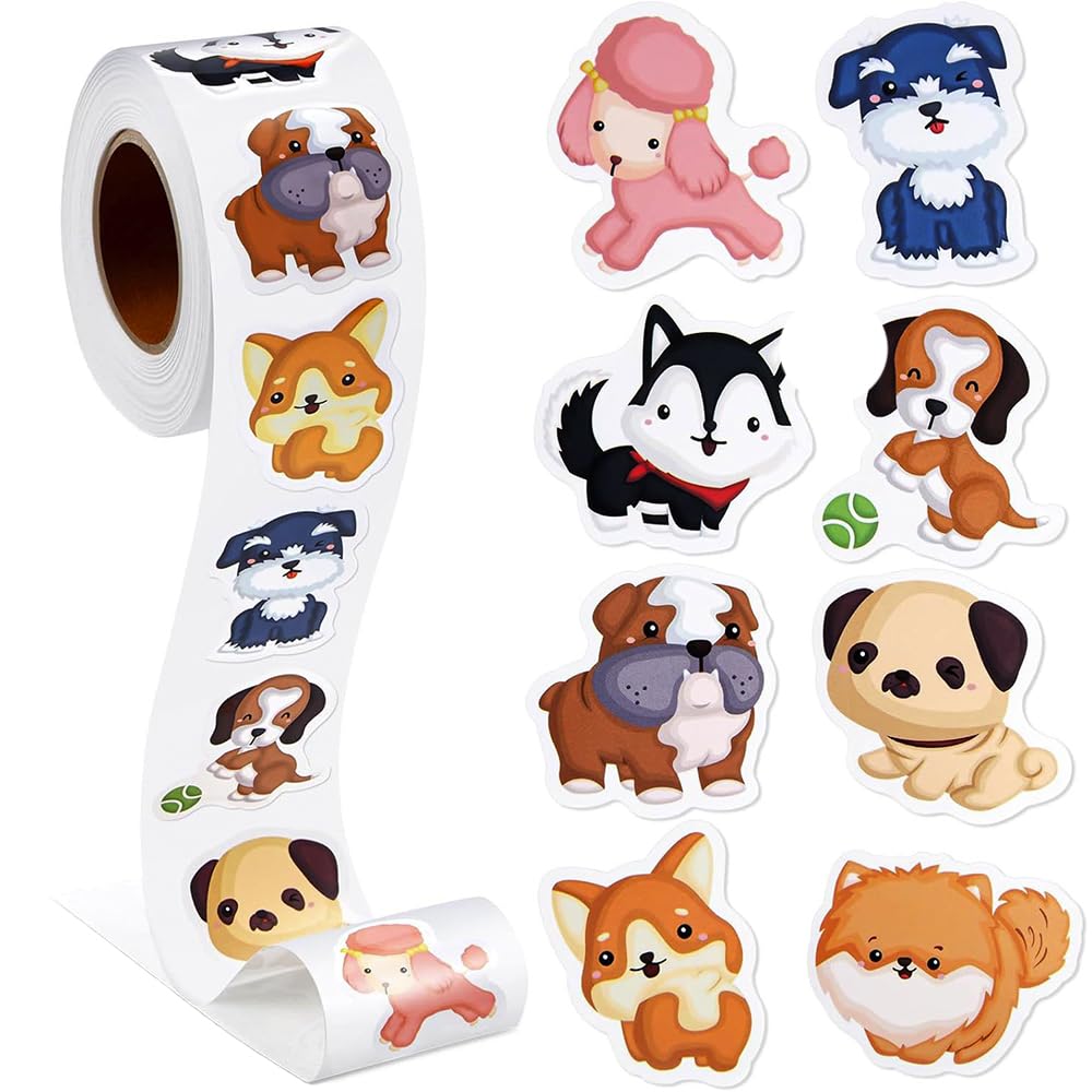 Zveniy Multicolour 500Pcs Dog Stickers Roll, Cute Puppy Reward Sticker, Self-Adhesive, 1" ﻿