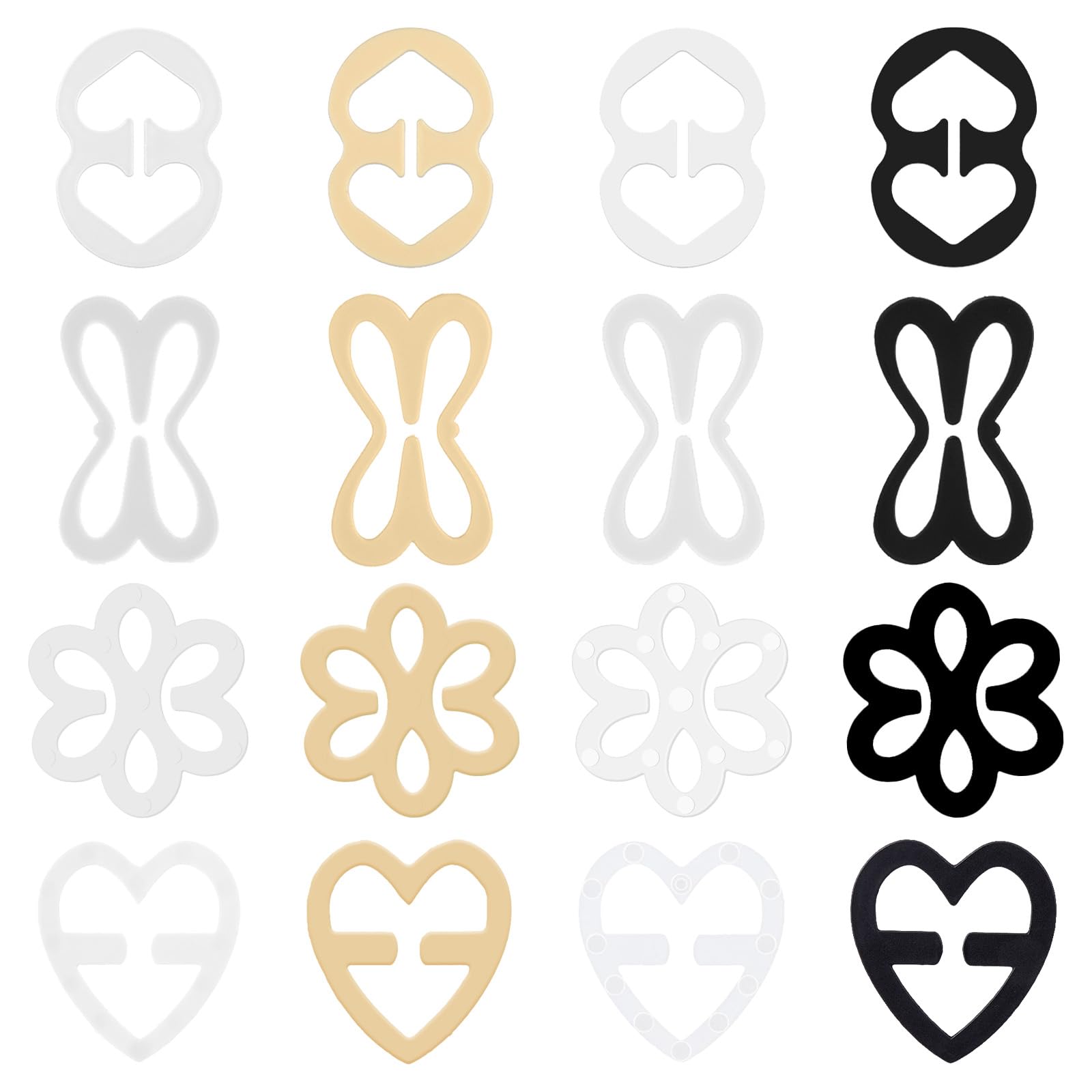 Nogeqi 16 Stück BH Träger Clip, BH Träger Halter,BH Clips für BH Träger Rücken,Unsichtbar rutschfeste BH Klammer Rücken, Bra Clips für Rutschen Racerbacks(4 Formen)