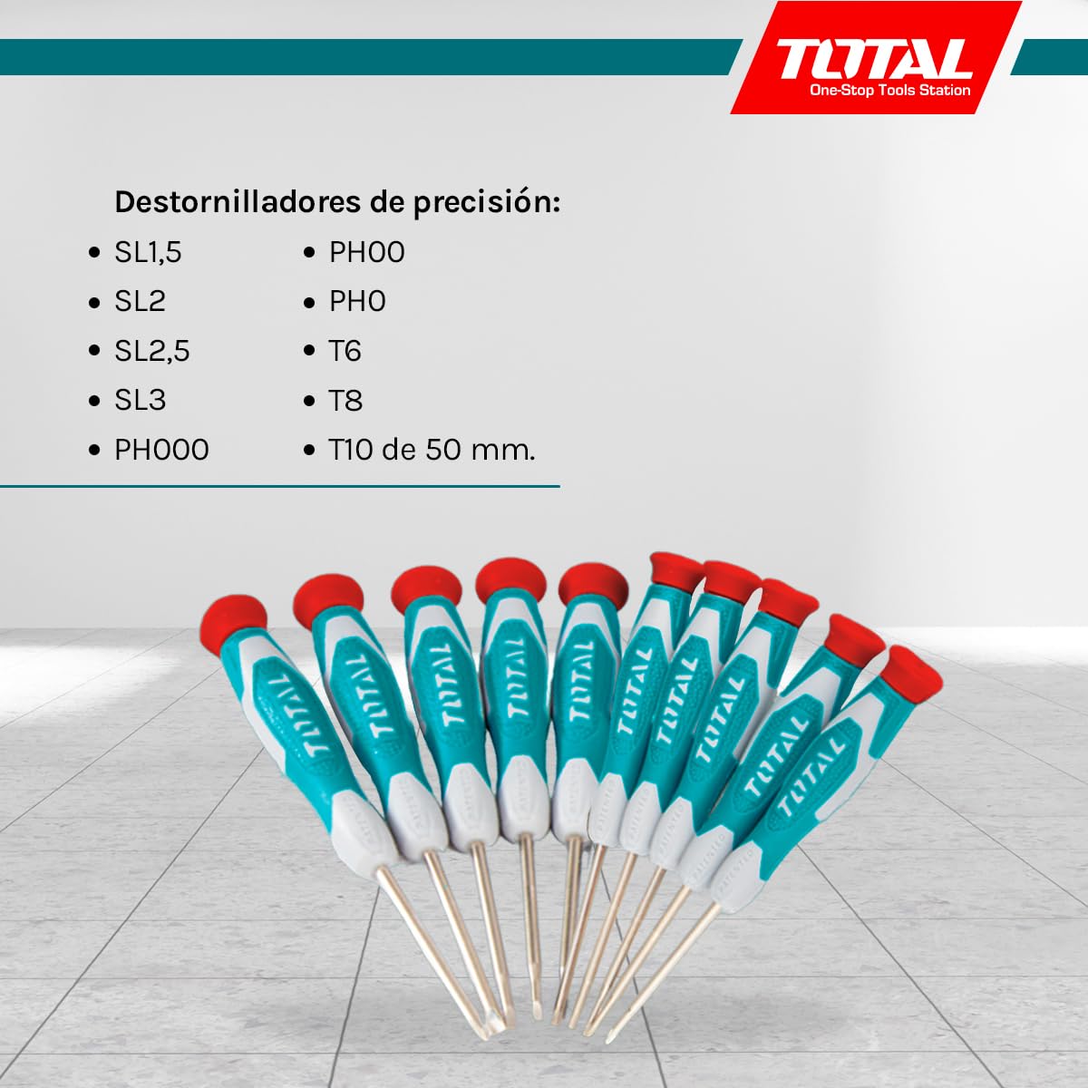 TOTAL - Juego de Destornilladores - Contiene 18 Piezas - Cromo Vanadio - Punta Imantada - Mango Ergonómico - Ideales para Uso Intensivo