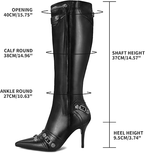 Miniatura 2 de Dsevht Botas altas hasta la rodilla negras de aguja para mujer, botas de tacón alto de moda con cremallera