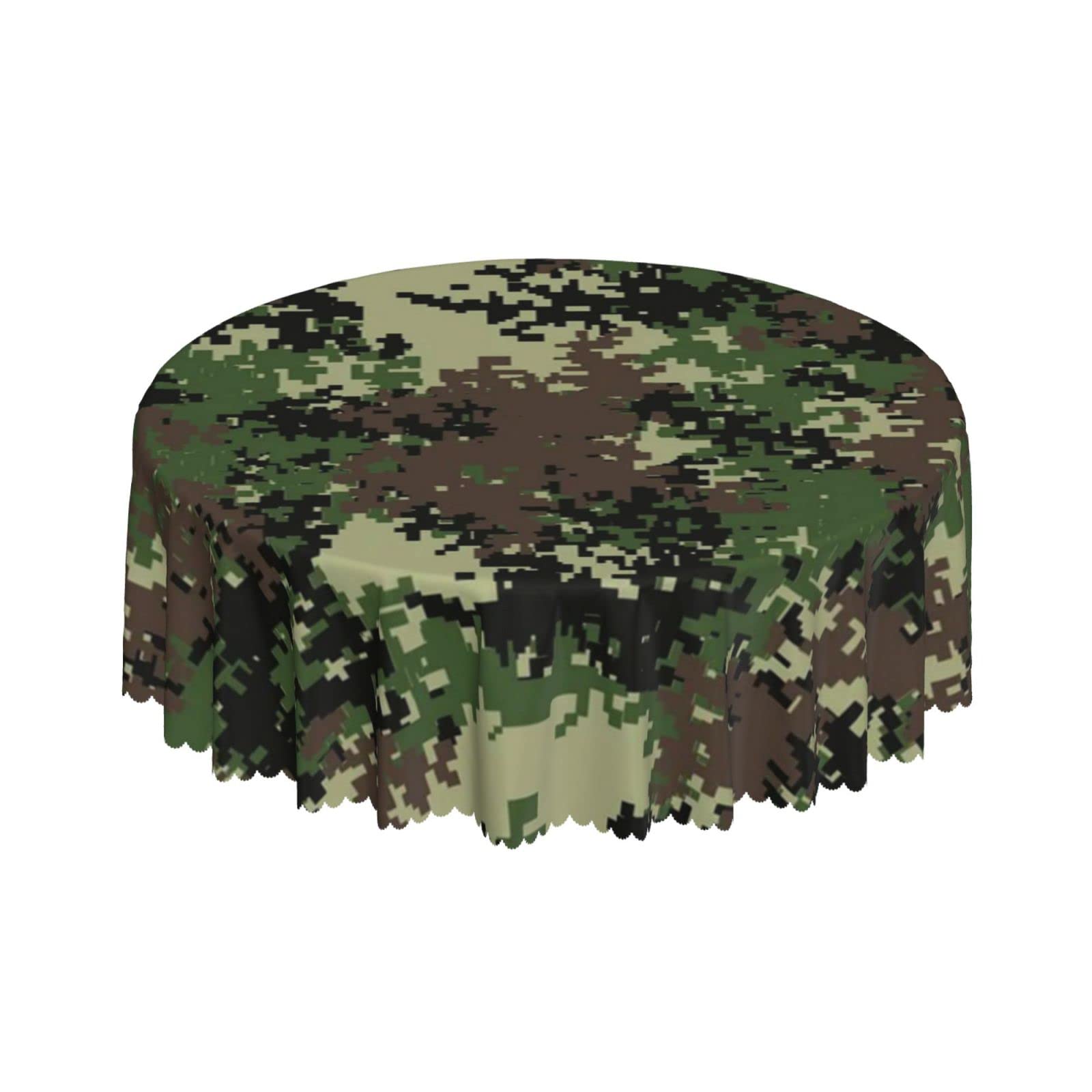 Lsjuee Camouflage Uniform Pixel Green Round Tablecloth 60 Inch Printed Washable Tablecloth for Dining Party Holiday Fall Home Decorative