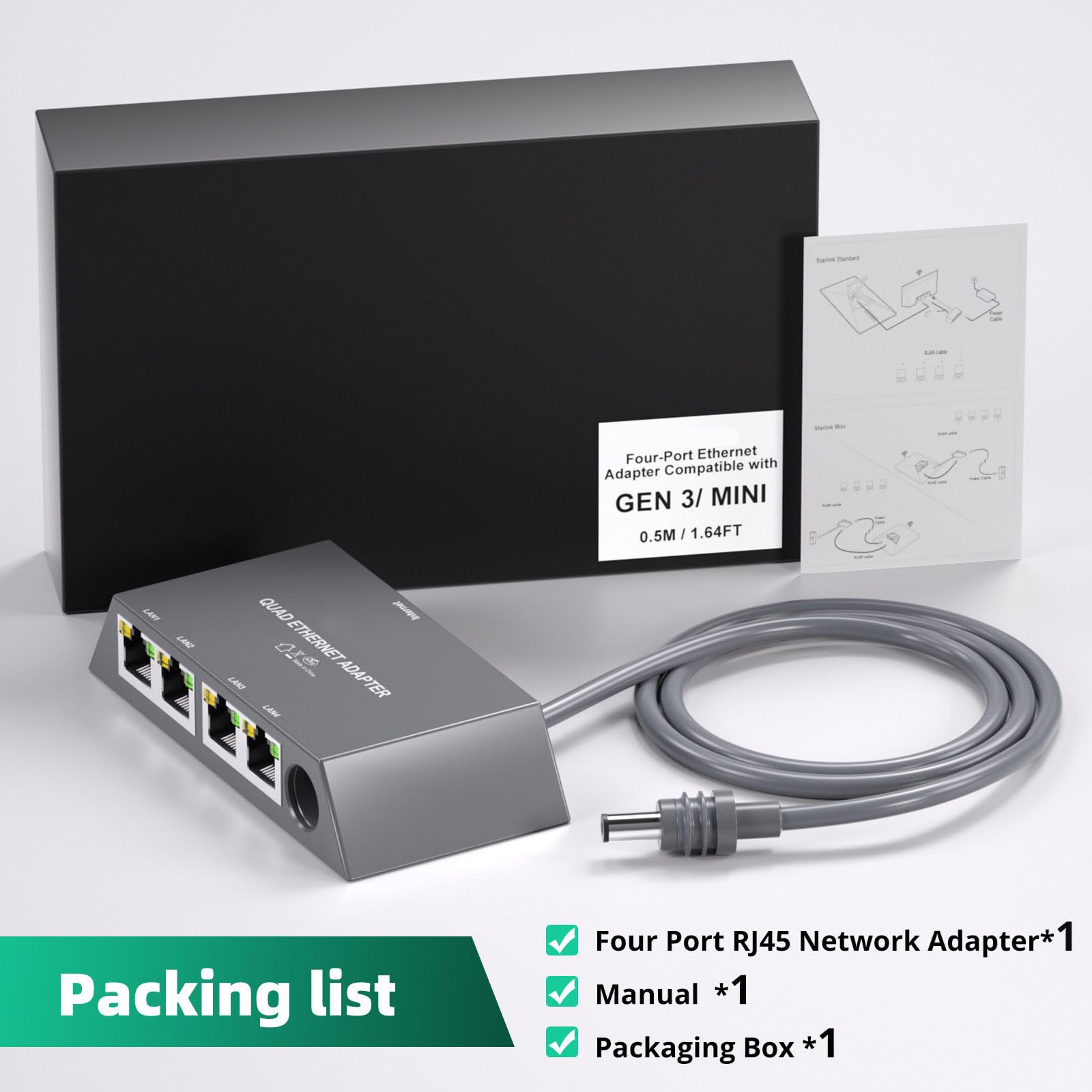 Adattatore multiplo con cavo, 4 porte Gigabit, configurazioni facili per streaming Internet stabile e estensione Ethernet di gioco