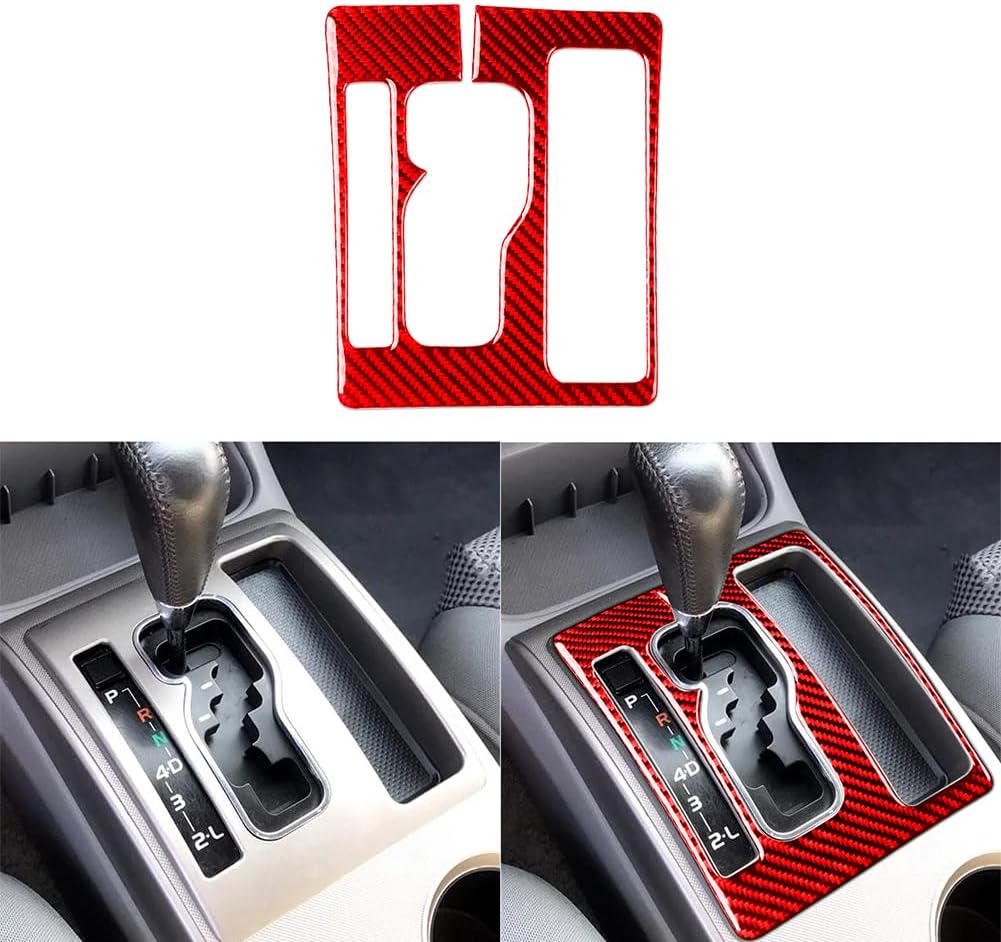 Car Center Console Gear Shift Panel Shifter Plate Cover Trim Compatible with Toyota Tacoma 2015 2005-2014 Real Carbon Fiber Sticker Red Accessories.