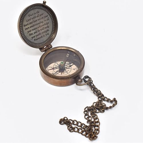 Miniatura 7 de Brújula grabada Trust in The Lord, Proverbios 3: 5-16 Regalo de graduación, brújula con estuche de cuero estampado, brújula de camping, brújula de