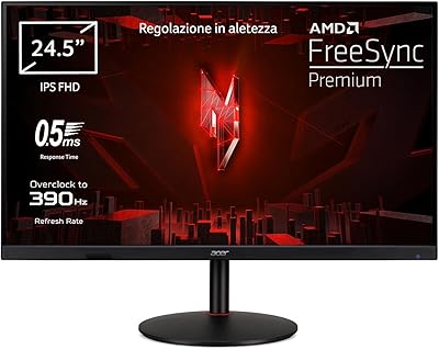 Acer Nitro XV252QFbmiiprx Monitor Gaming PC 24.5 pollici, Display IPS FHD, 360 Hz, 0,5 ms, 16:9, FreeSync Premium, HDMI 2.0, DP 1.4, ZeroFrame, Speaker Integrati, Regolazione altezza, Cavi DP, HDMI Inclusi