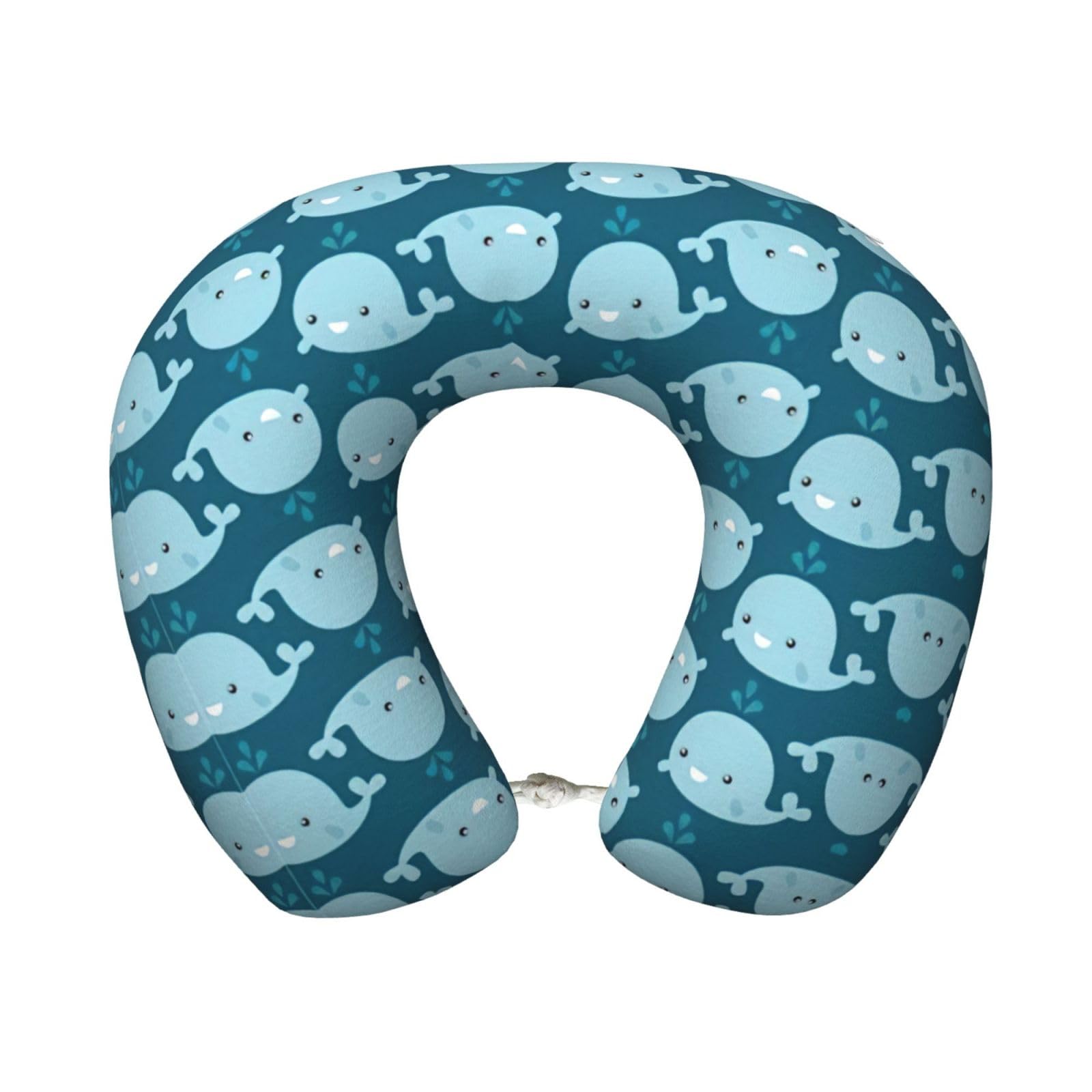 ASFgda U-Shape Memory Foam Cartoon Whales Background Print Travel Pillow,Neck Support,Washable Cover For Airplane Car Home Office