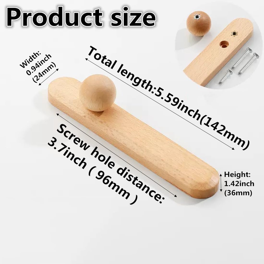 SYZOW 6 Pieces Wooden Cabinet Handles 96mm Wooden Handles Dresser Pulls Modern Kitchen Furniture Pulls (A)