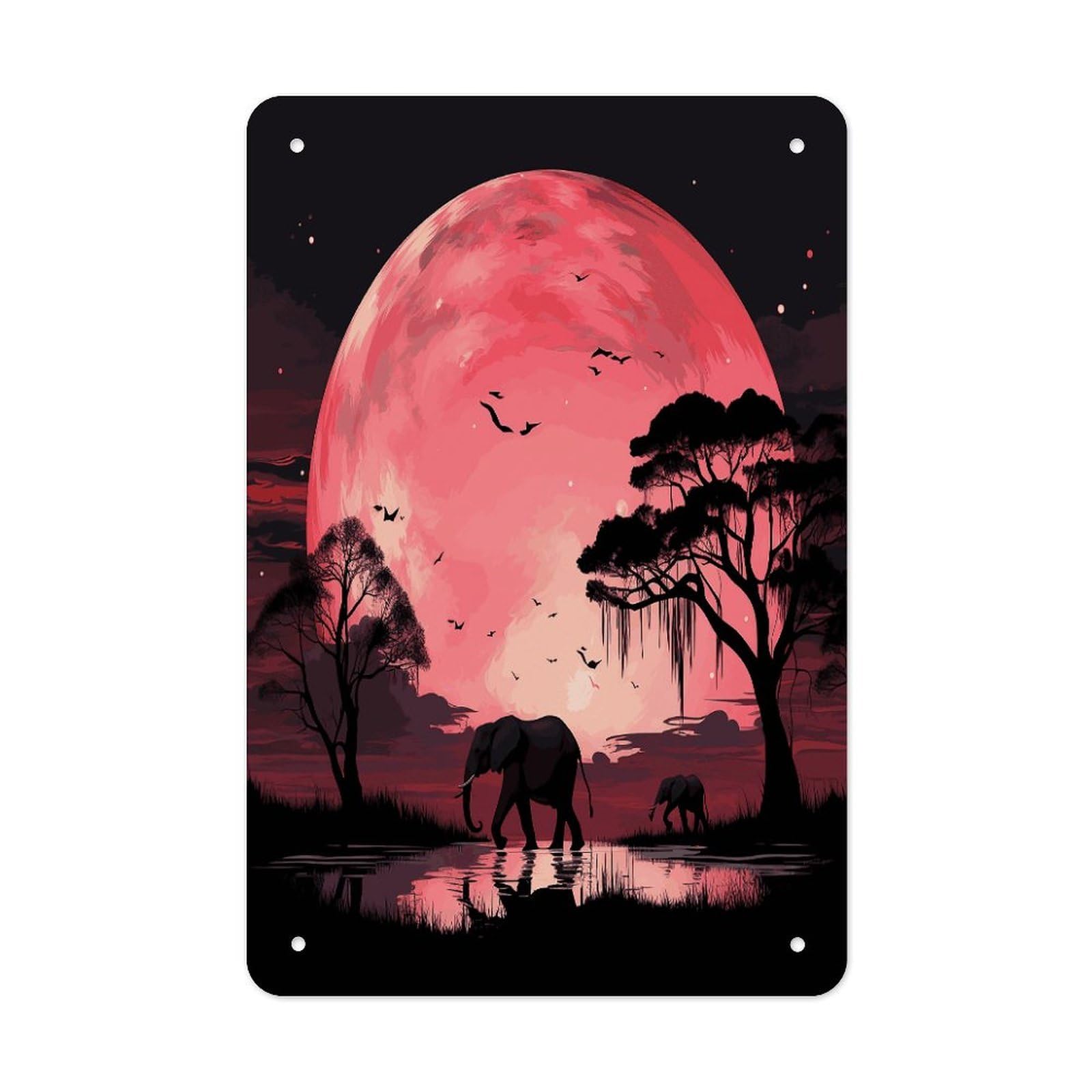 Pink Moon Elephant Metal Tin Sign Wall Decor Funny Retro Sign Weatherproof Metal Wall Art for Indoor Or Outdoor Retro Tin Signs for Kitchen Office Home Bar Decor 11.8 X 7.9 Inch
