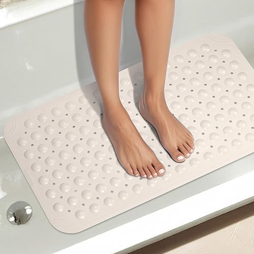 Miniatura 8 de Tapetes de ducha antideslizantes para ducha interior, de 15 x 27.5 pulgadas, tapete de bañera de elastómero termoplástico antideslizante para bañera