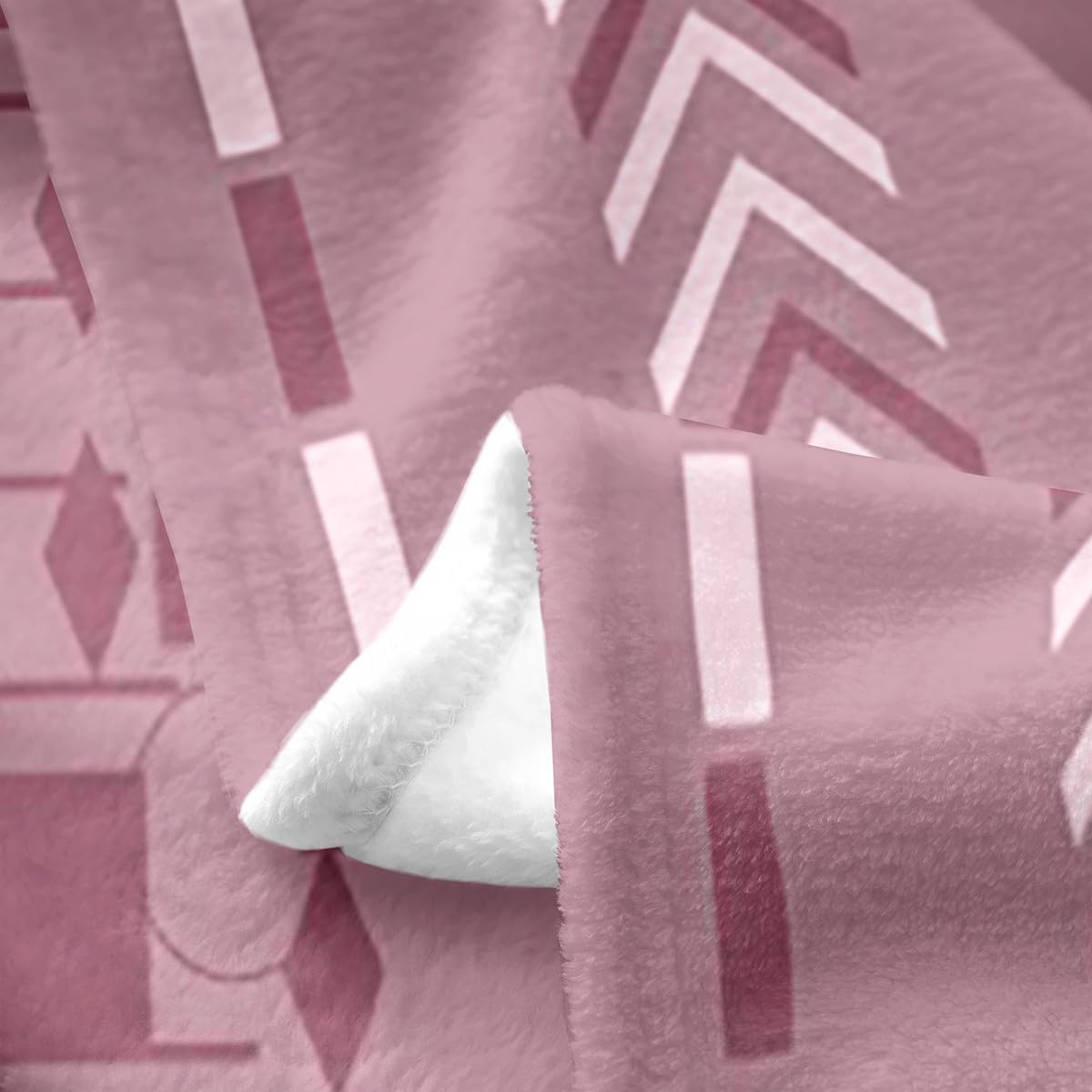 Castle Fairy Aztec Design Flannel Blanket,Rhombus Farmhouse Blanket for Children Present,Western Throw Blanket for Couch,Twin Size (60 x 80 Inch),Pink