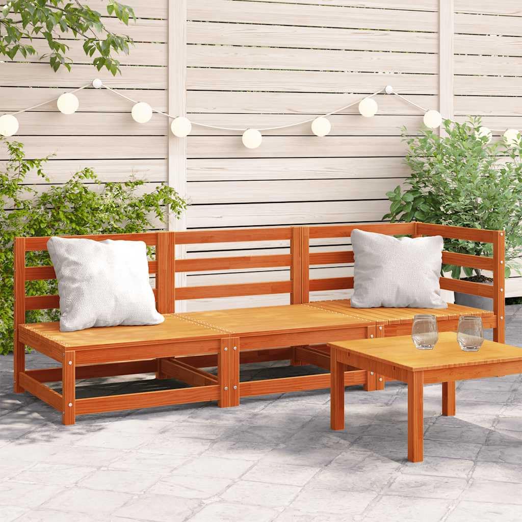 Generico Divano da Giardino a 3 Posti Marrone Cera Legno Massello Pino,Mobili,Mobili da Giardino,Mobili e sedie da Giardino,unità per Divano componibile da Esterno,Marrone,27.2 kg,837953