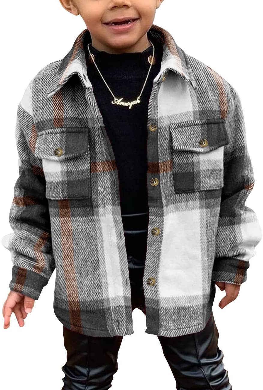 Toddler Long Sleeve Plaid Jacket Baby Boys Girls Button Down Flannel Thick Shirt Fall Winter Coat for Kid