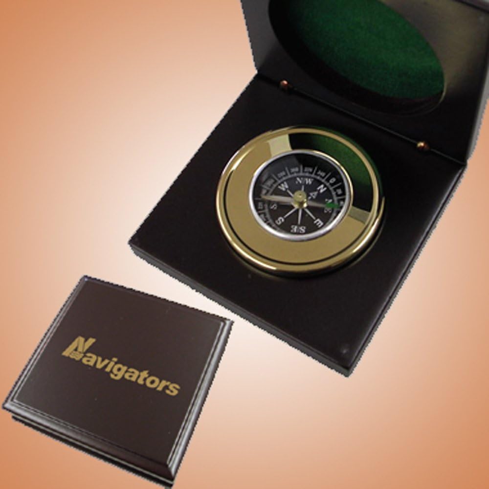 Brass Compass in Wooden Box.