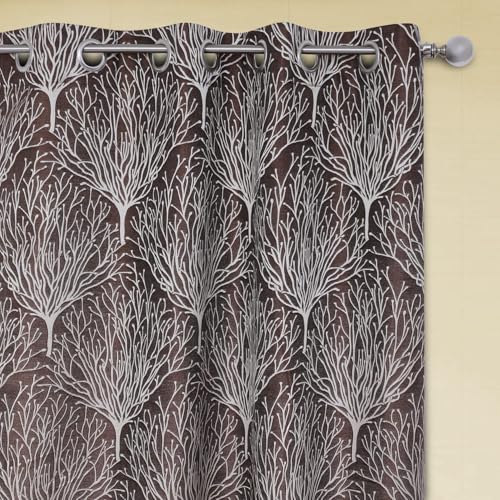Image of Homestan Jacquard Long Door Curtains 9 Feet Long Set of 1, Elegant Screen for Door with Grommet for Home Decor (9x4 Feet, Dark Brown)