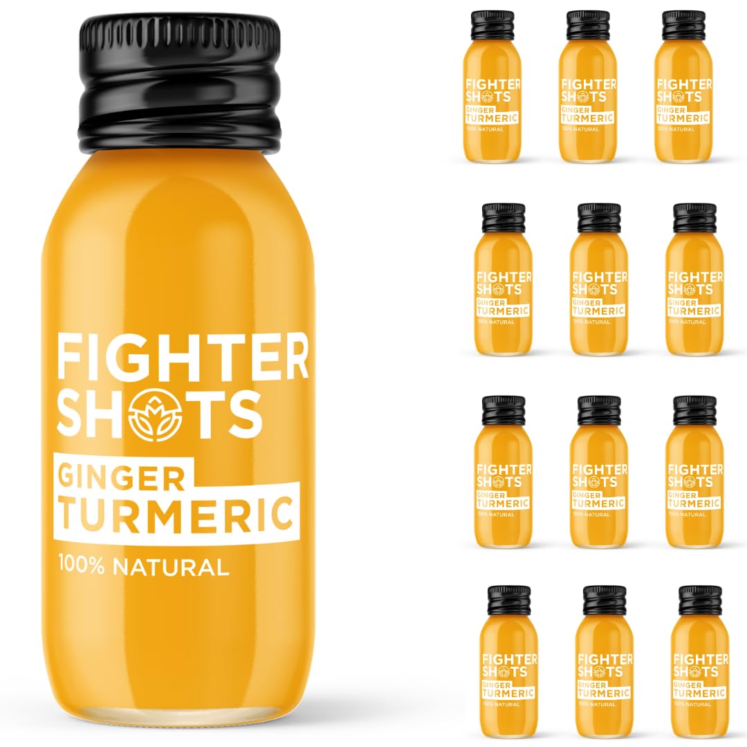 Fighter Shots Gingembre + Curcuma (12x60ml) | 100% Naturel | Parfait pour Vous Donner un Coup de Boost | Sans Conservateurs | Shots de Curcuma Frais et Savoureux