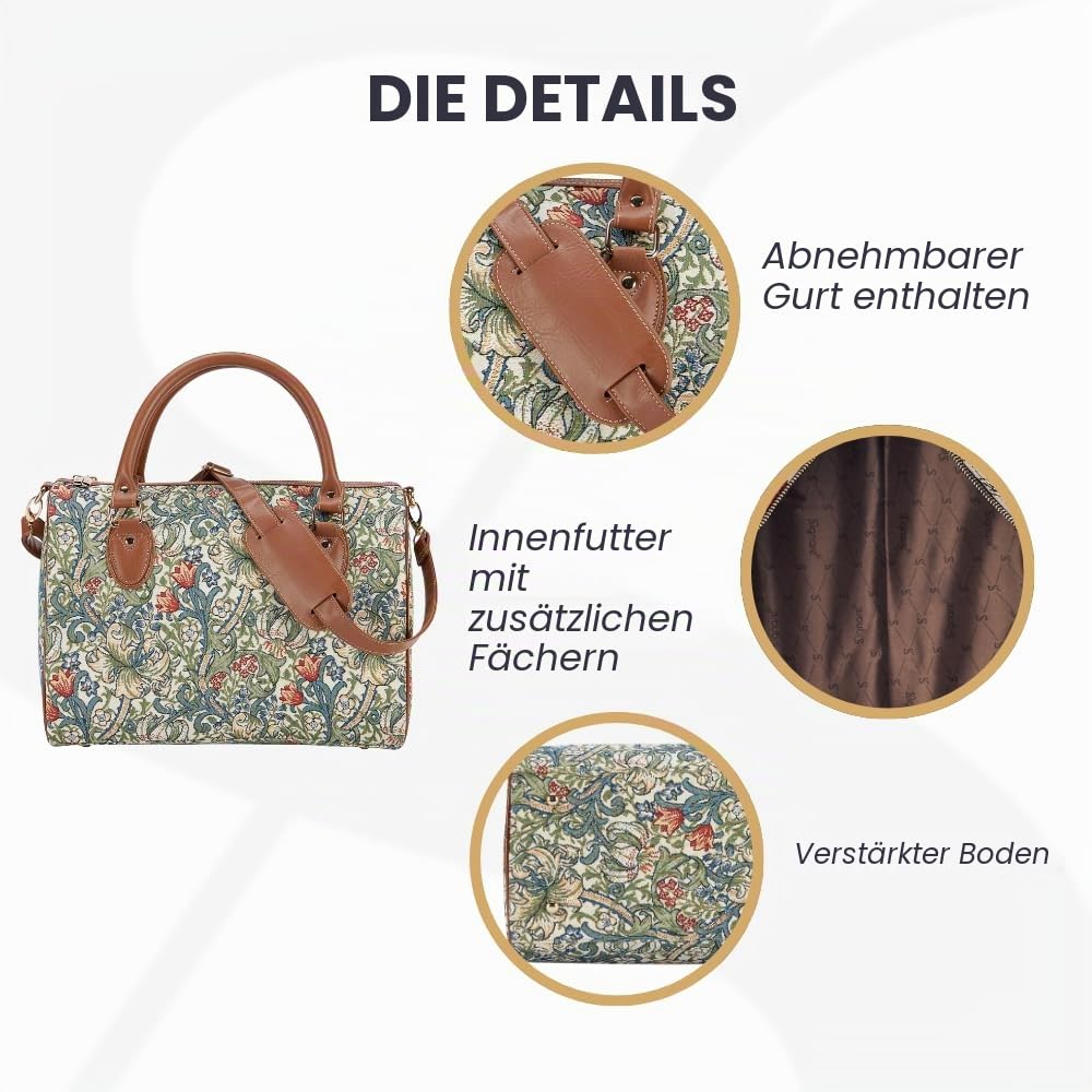 Signare Gobelin-Reisetasche, Übernachtungstasche, Wochenendtasche für Damen, mit Gartenblumen und Kreaturen (Goldene Lilie)