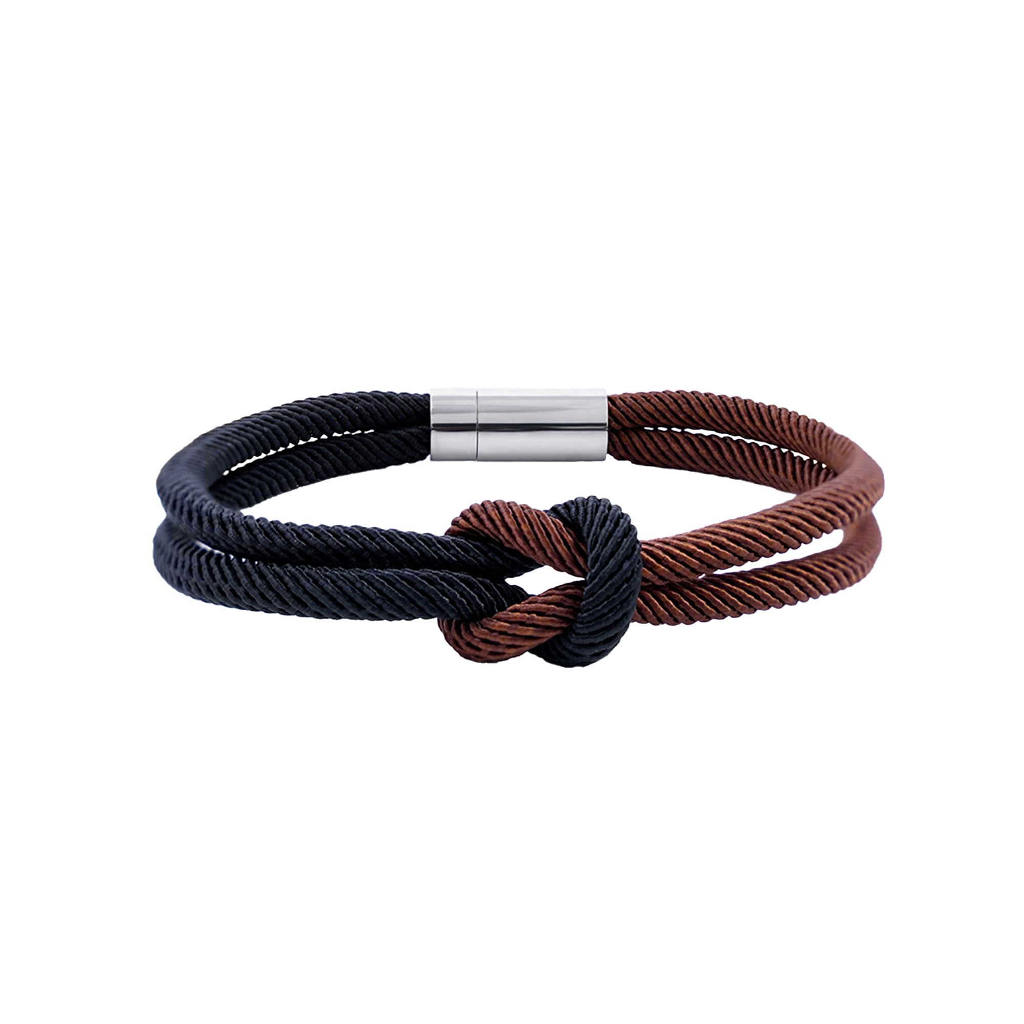 Olake Men's Rope Bracelet | Dual-Tone Black & Brown Twisted Cords with Central Knot | Magnetic Clasp | Rugged Minimal Men’s Bracelet | Perfect for Everyday & Gifting-image-10