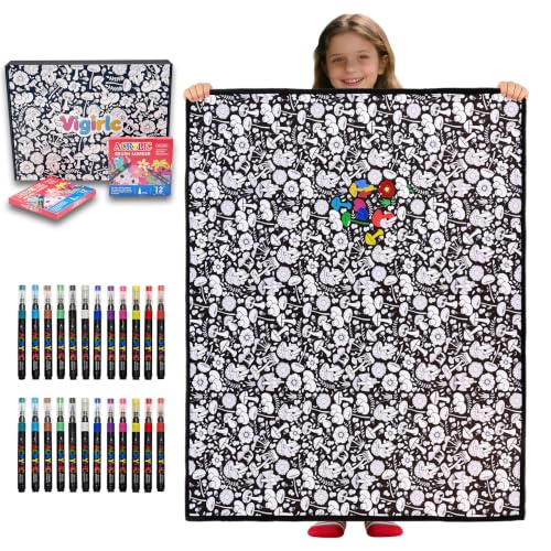 Vigirlc DIY Coloring Blanket for Adults & Kids 50 x 60 Inch (Mushrooms)