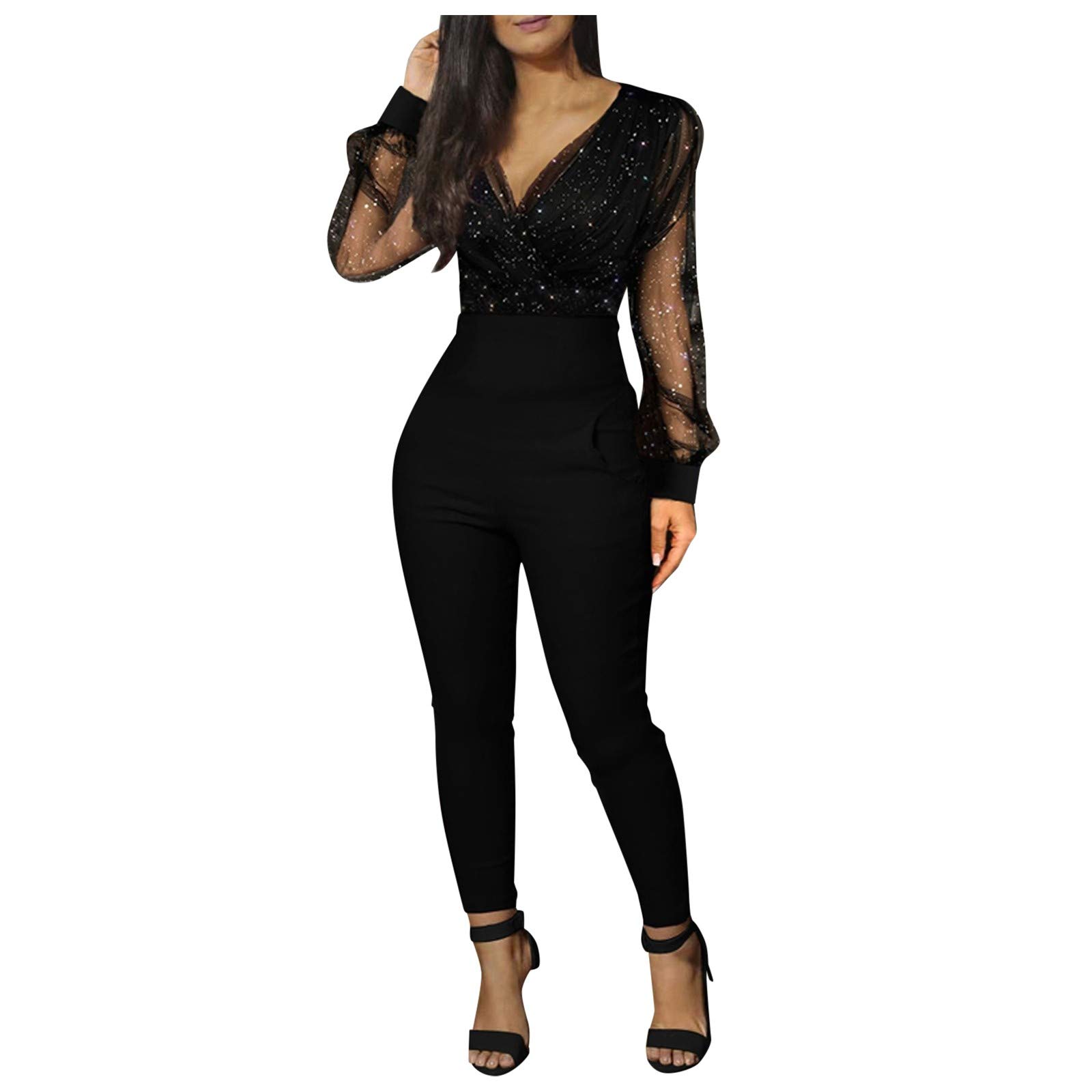 Generico Tuta Intera Donna Sportiva Maniche Lunghe Tuta Completa Senza Cuciture Completo Palestra Jumpsuit Elegante Body Sexy Aderente Abbigliamento Sportivo Yoga Gym Workout