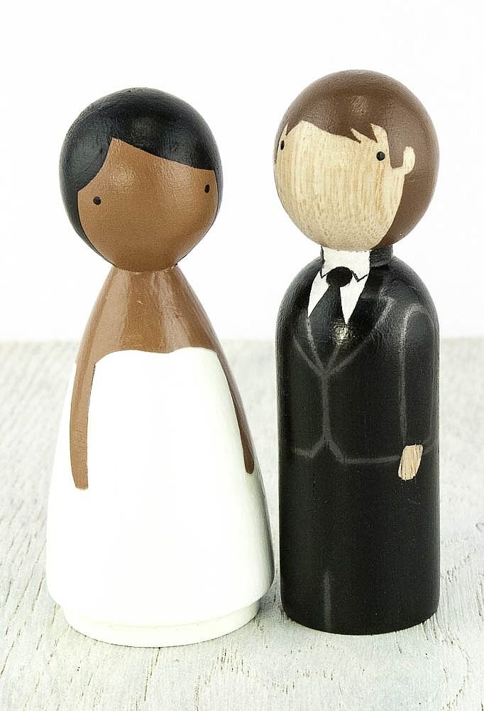 Buy Wood Peg Doll Interracial Wedding Cake Topper African American