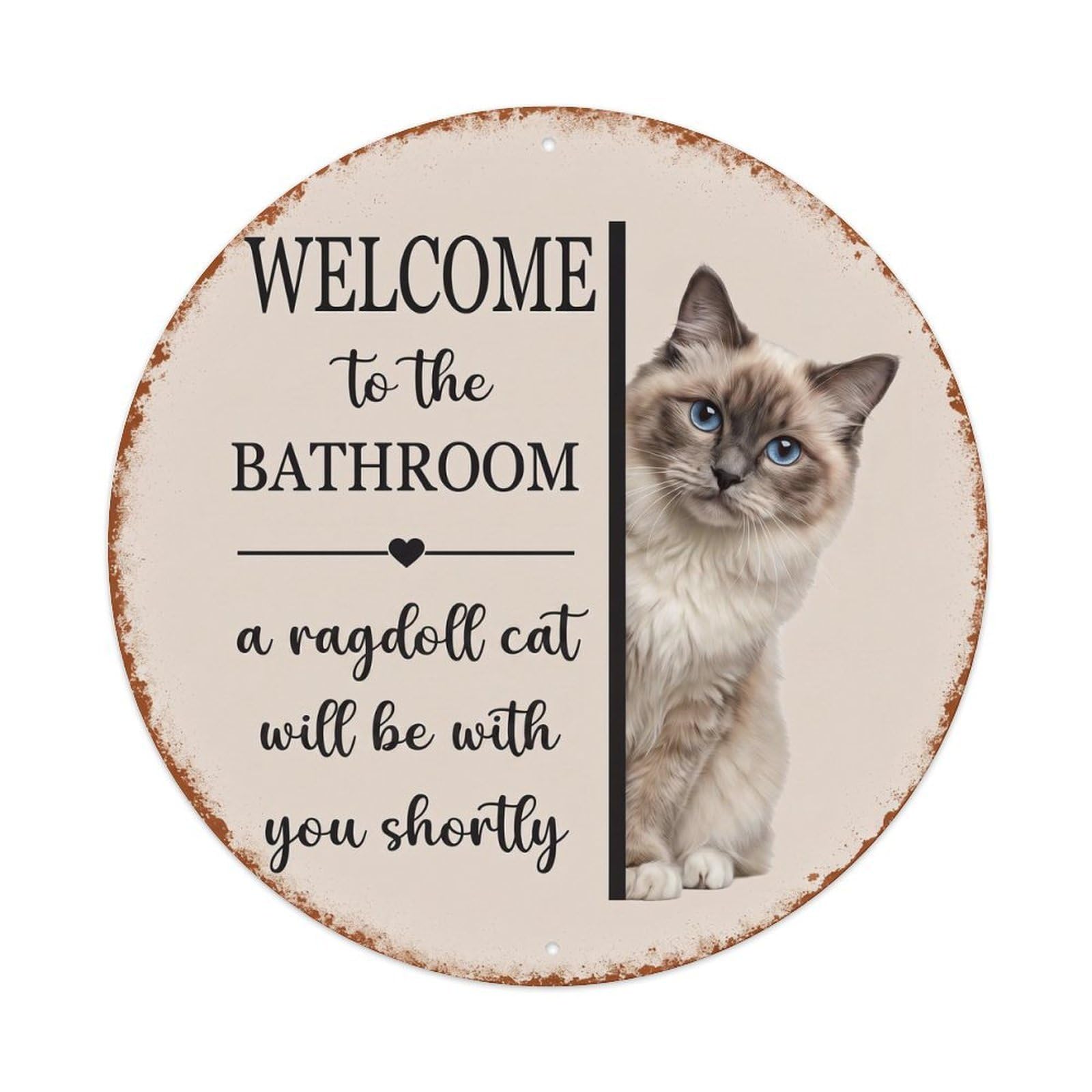 Vintage WELCOME To The BATHROOM Ragdoll Cat Metal Tin Sign