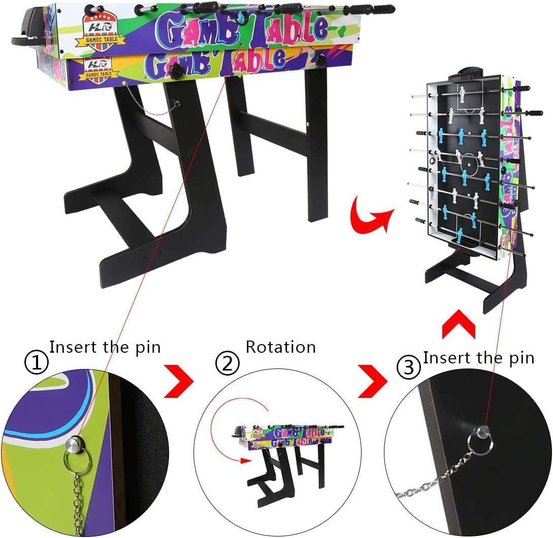Table Multijeux 4 en 1, Table De Jeu Enfants Pliable, Multifonction Sport Baby Foot/Billard/Tennis de Table/Hockey, Cadeau d'anniversaire pour Enfants