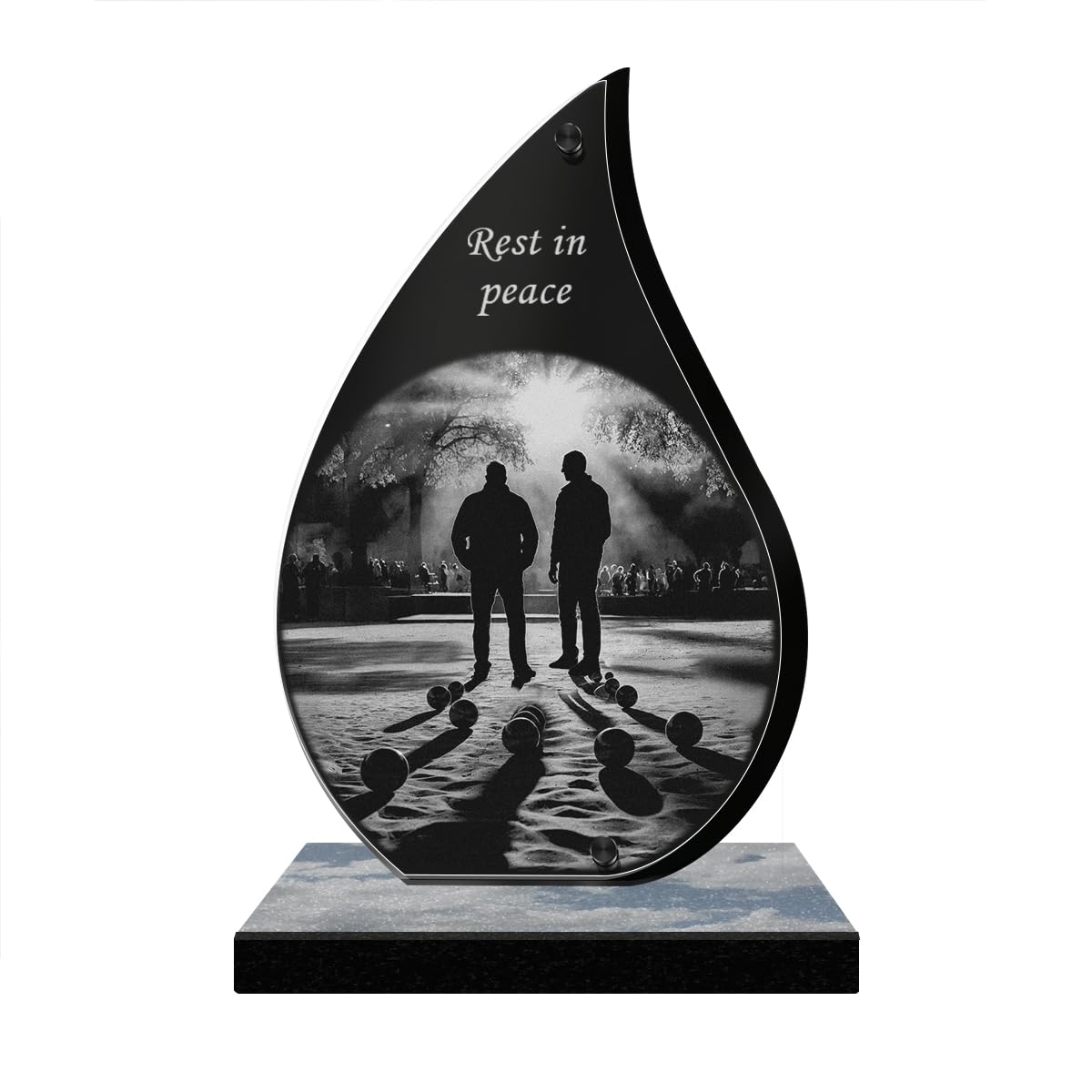 ETERNEL - Personalized Memorial Plaque Glow - Petanque, Petanque Balls - Customizable Text, Laser Engraved Memorial Plaque for Tribute Tombstone, Mortuary, Funeral, Burial