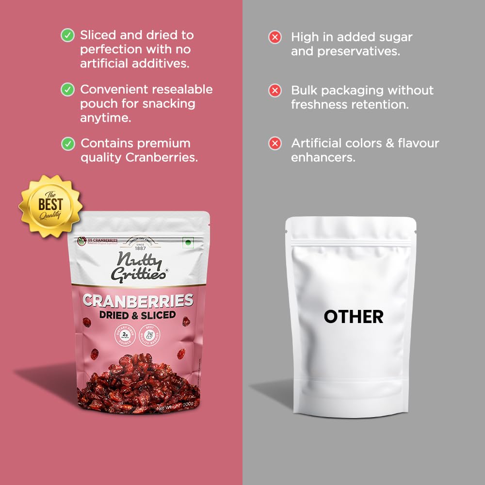 Nutty Gritties Dried US Cranberries 200g | Cranberry, Healthy Snack for kids and adults | Resealable Pouch 4