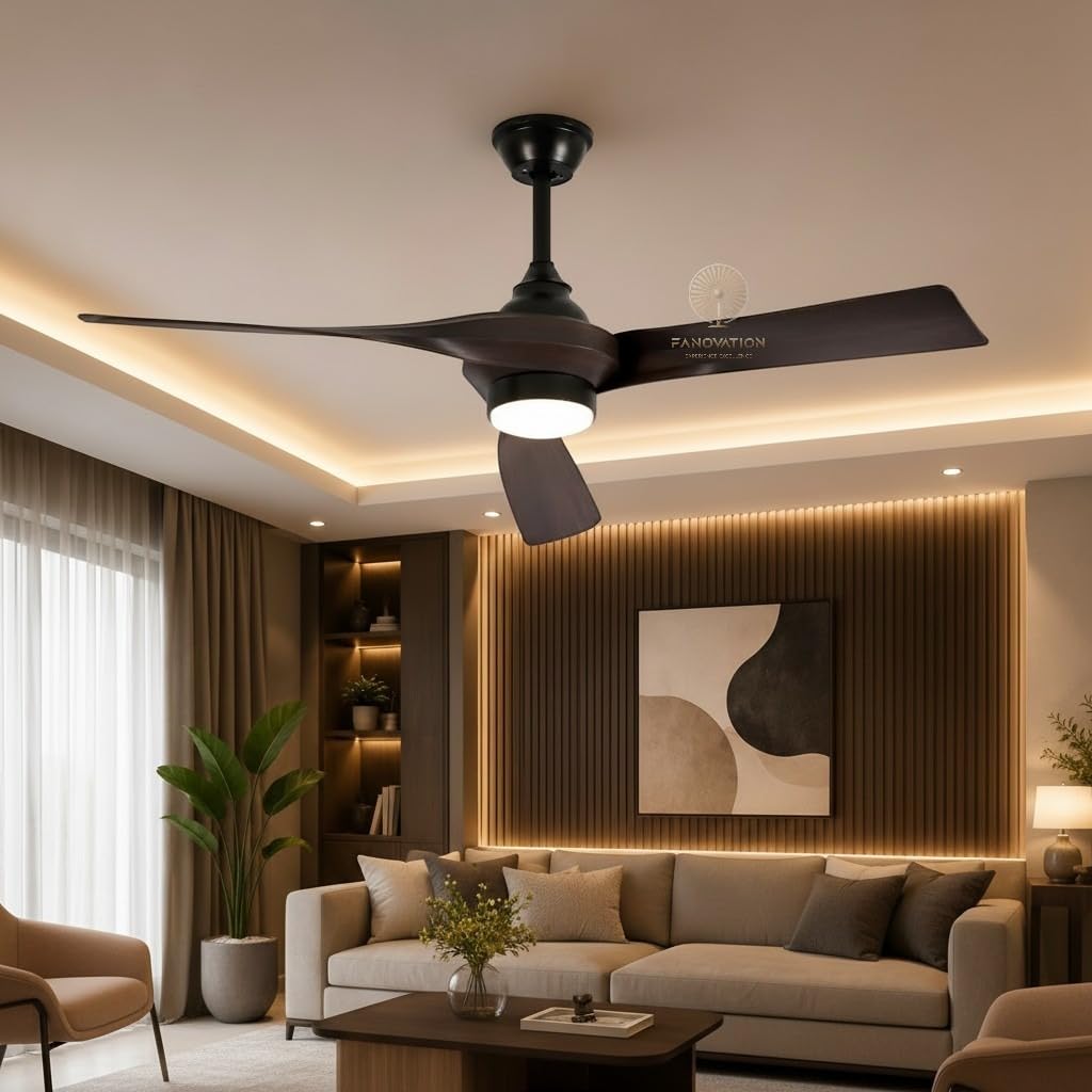 52 Inch Decorative Ceiling Fan with Integrated LED Light | 3 Aerodynamic ABS Blades | Matte Black Finish for Kitchen, Cafes, Hotels, Dining, Bar - Trichromatic (FI 7708 52 Inch)-image-11