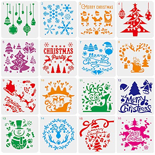 16 piezas Plantillas Navidad Manualidades,Plantillas Pintura Navidad,Plantillas de Dibujo de Navidad,Stencil Plantillas Navidad,Plantillas de Plástico para Dibujo,Plantillas para Scrapbooking (A) Cover