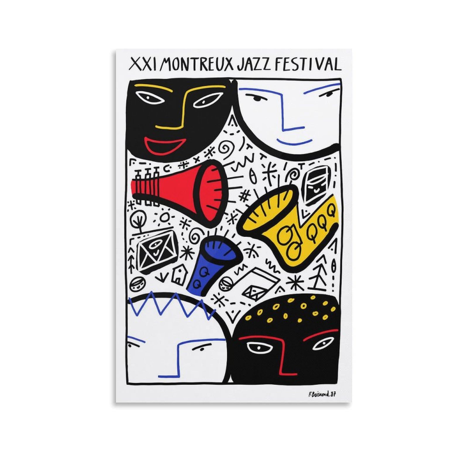 FUPMTKLT Poster su tela vintage Jazz Festival International Montreux Fest 1987, decorazione per camera da letto, ufficio, stanza, regalo, 60 x 90 cm