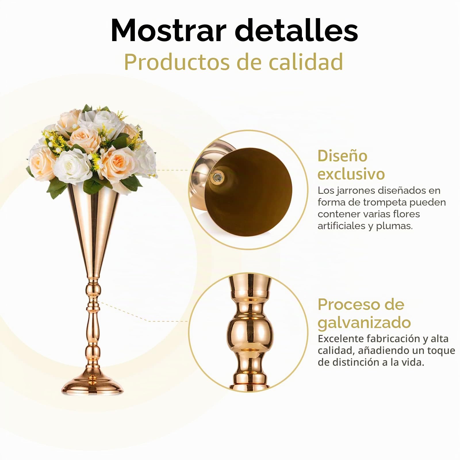 10 Piezas de Soporte Metálico de Flor, Jarrón de Flores Artificiales para la Pared el Armario de Televisión, Decoración de Flor de la Mesa de Bienvenida para Boda, Oro