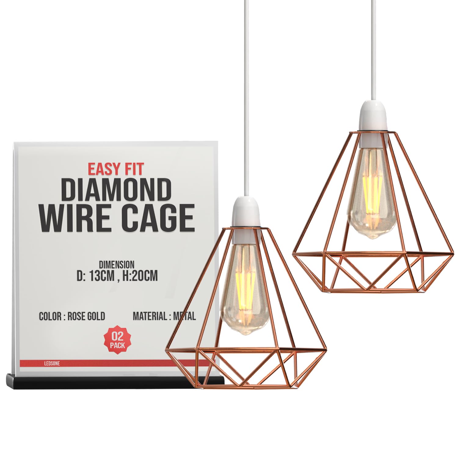 2 Pack of Rose Gold Cage Metal Basket Ceiling Light Shade, Easy Fit Ceiling Fitting Light & Industrial Style Ring Light for Indoor and Metal Basket Pendant Light Shade with lamp Shade Reducer Ring