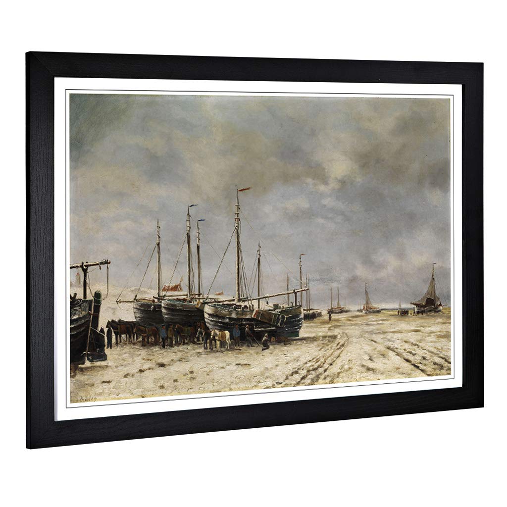Big Box Art Framed Print of Hendrik Willem Mesdag Boats and Tide Design | Wall Art Picture | Home Decor for Kitchen, Living Room, Bedroom, Hallway, Black, A2 / 24.5x18 Inch / 62x45cm