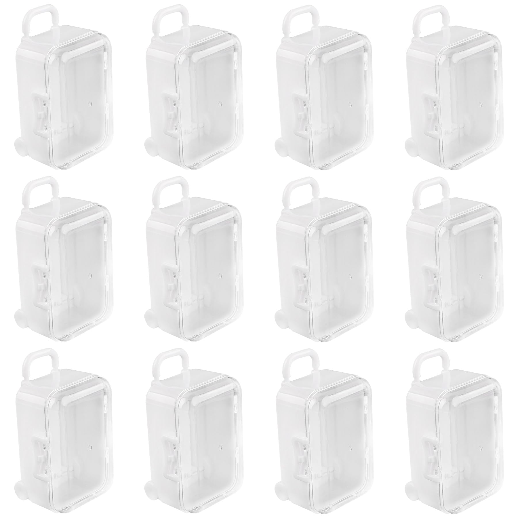 Framendino, 12 Pack White Mini Travel Suitcase Gift Boxes Small Plastic Candy Box Tiny Jewelry Storage Case for Wedding Party Decoration