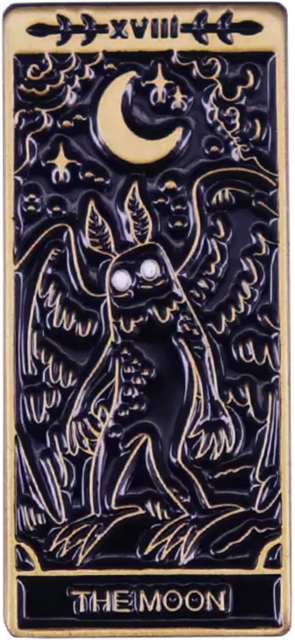The Moon Moth Man Mothman XVIII Tarot Card Night Horror Halloween Goth Fortune Telling 1.2" Enamel Pin Badge