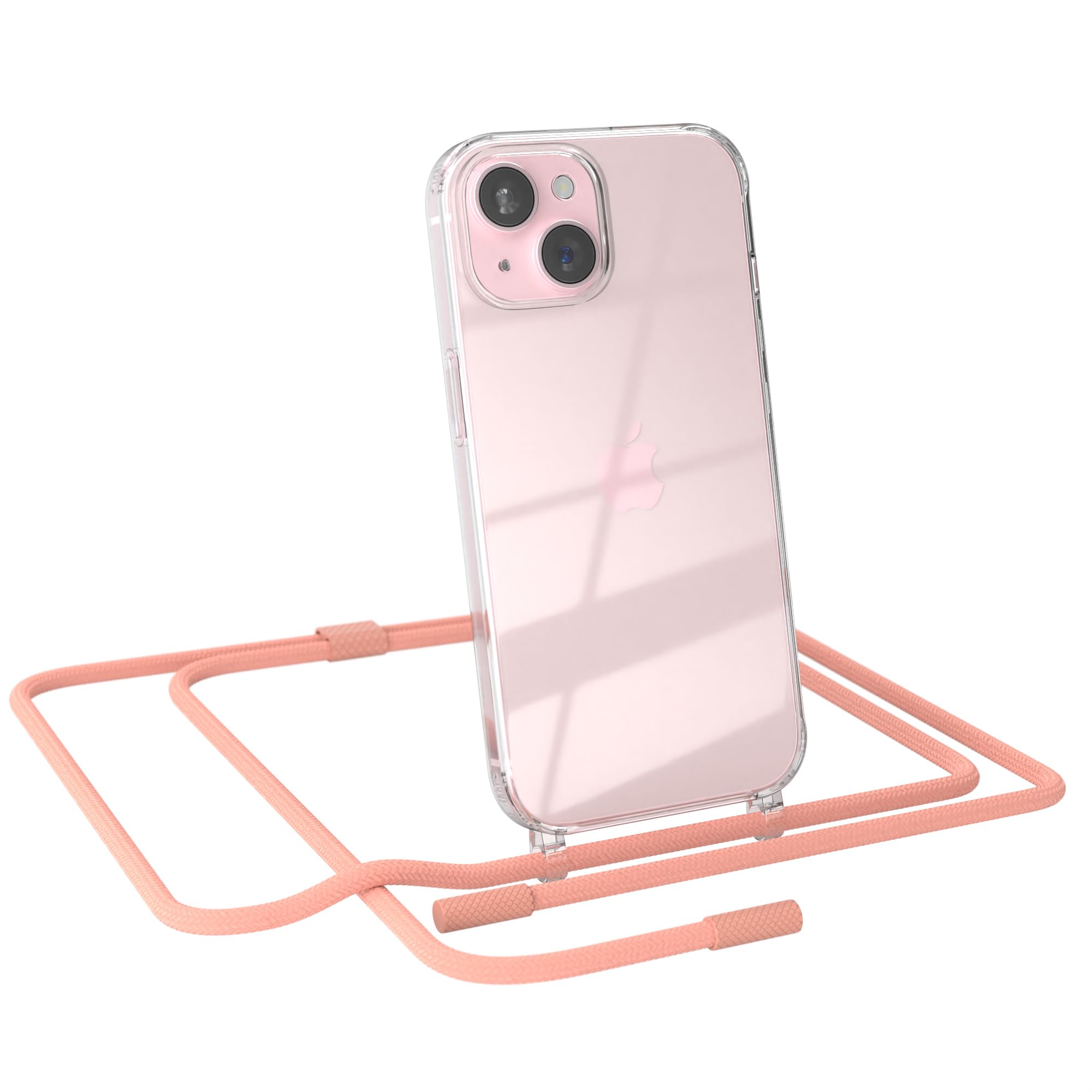 EAZY CASE Handykette Handschuh-ähnliche Hülle für iPhone 15 – dünne transparente Silikonhülle mit Band in Korall