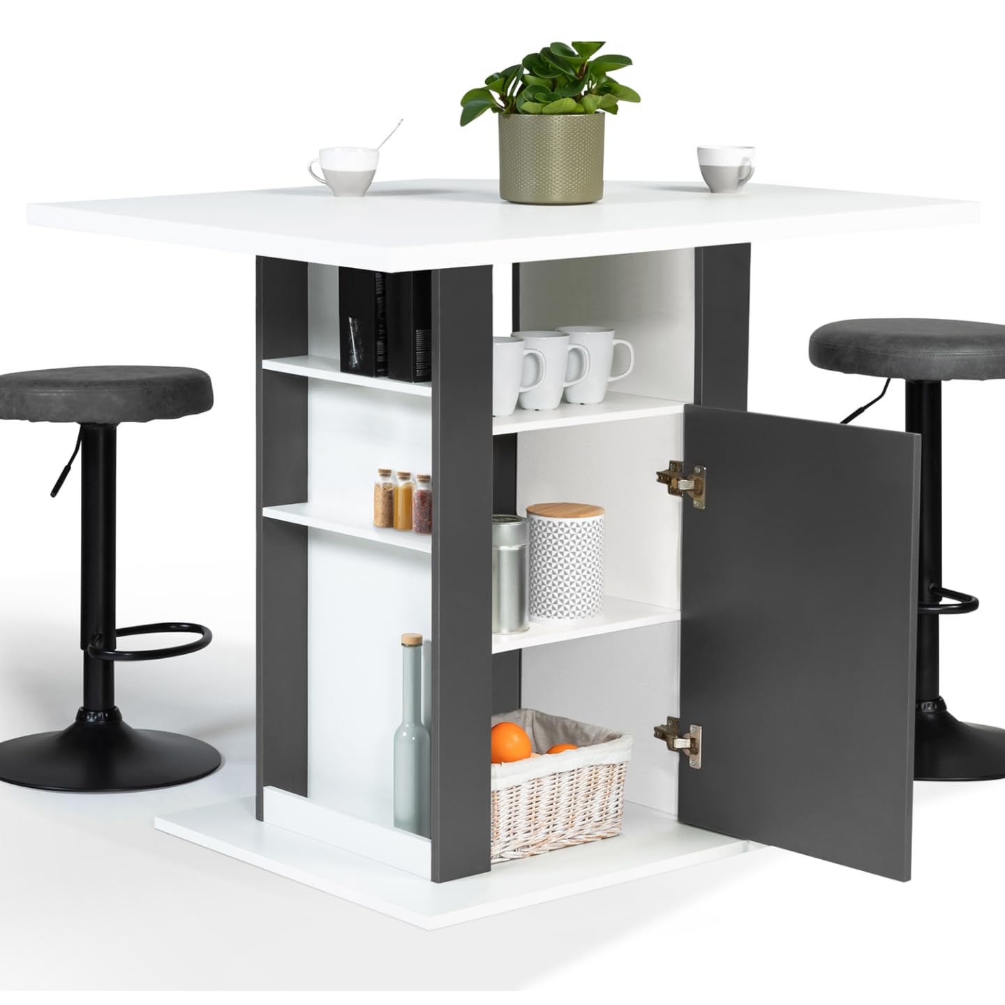 IDMarket - Ilot Central UGO 110 cm Bois Blanc et Gris avec rangements
