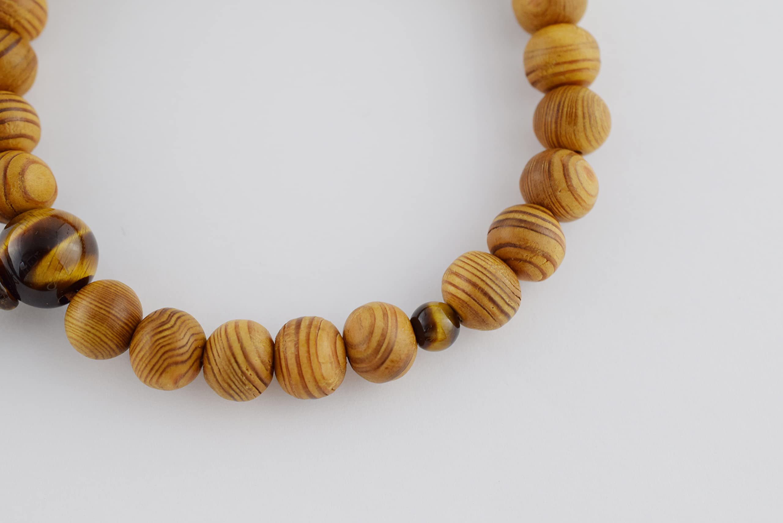 京都あさひ屋 Armband aus japanischem Zedernholz, Yakusugi-Holz und Tigerauge, 8 mm, Juzu Dhyana, Zen, Kyoto, Gebetsperlen, handgefertigt, für Männer und Frauen, Geschenke, elastische Mala-Perlen