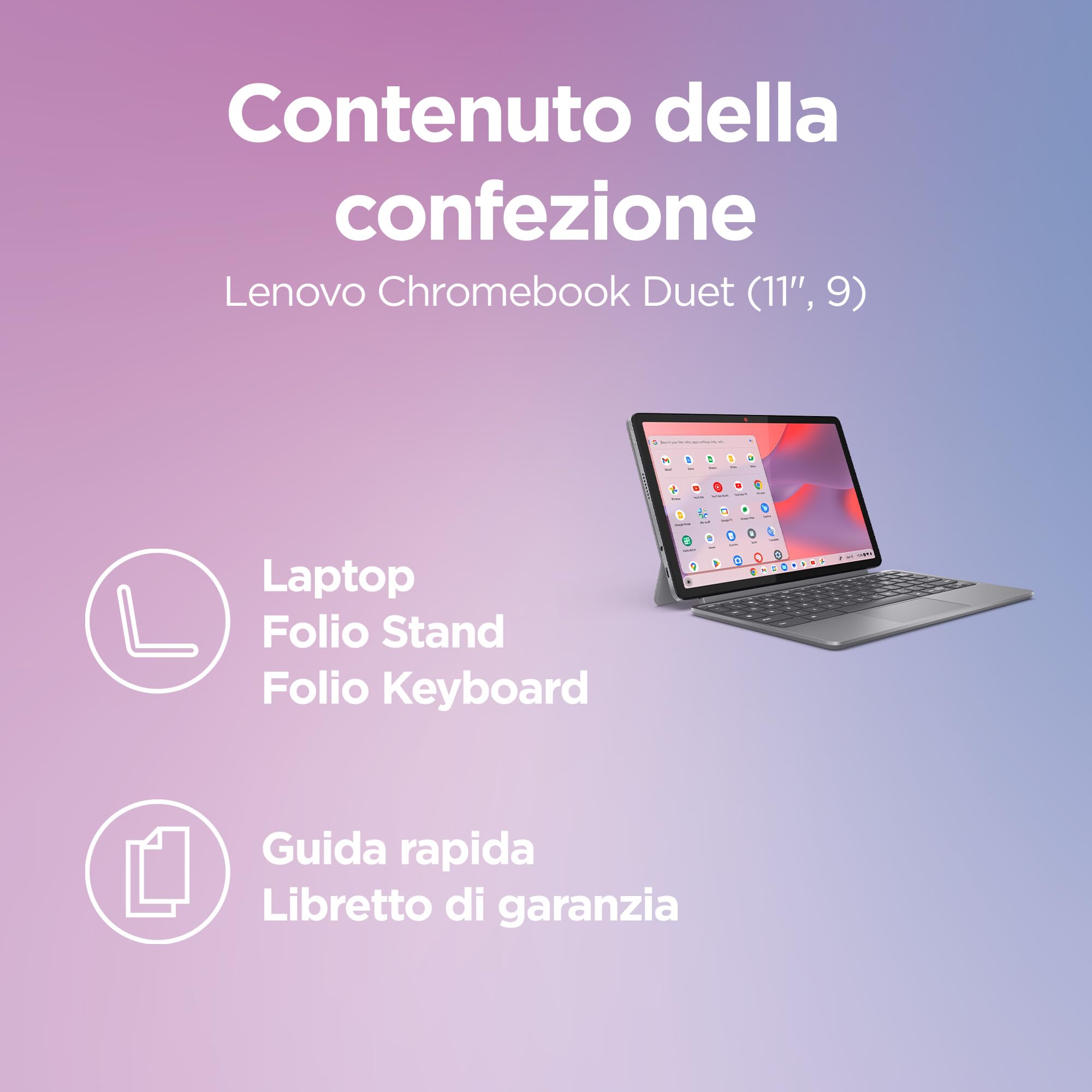 Lenovo Duet Chromebook 11" Touch IPS 128GB 8GB RAM Chrome OS Folio Stand Tastiera Notebook Tablet Convertibile MediaTek Kompanio 838