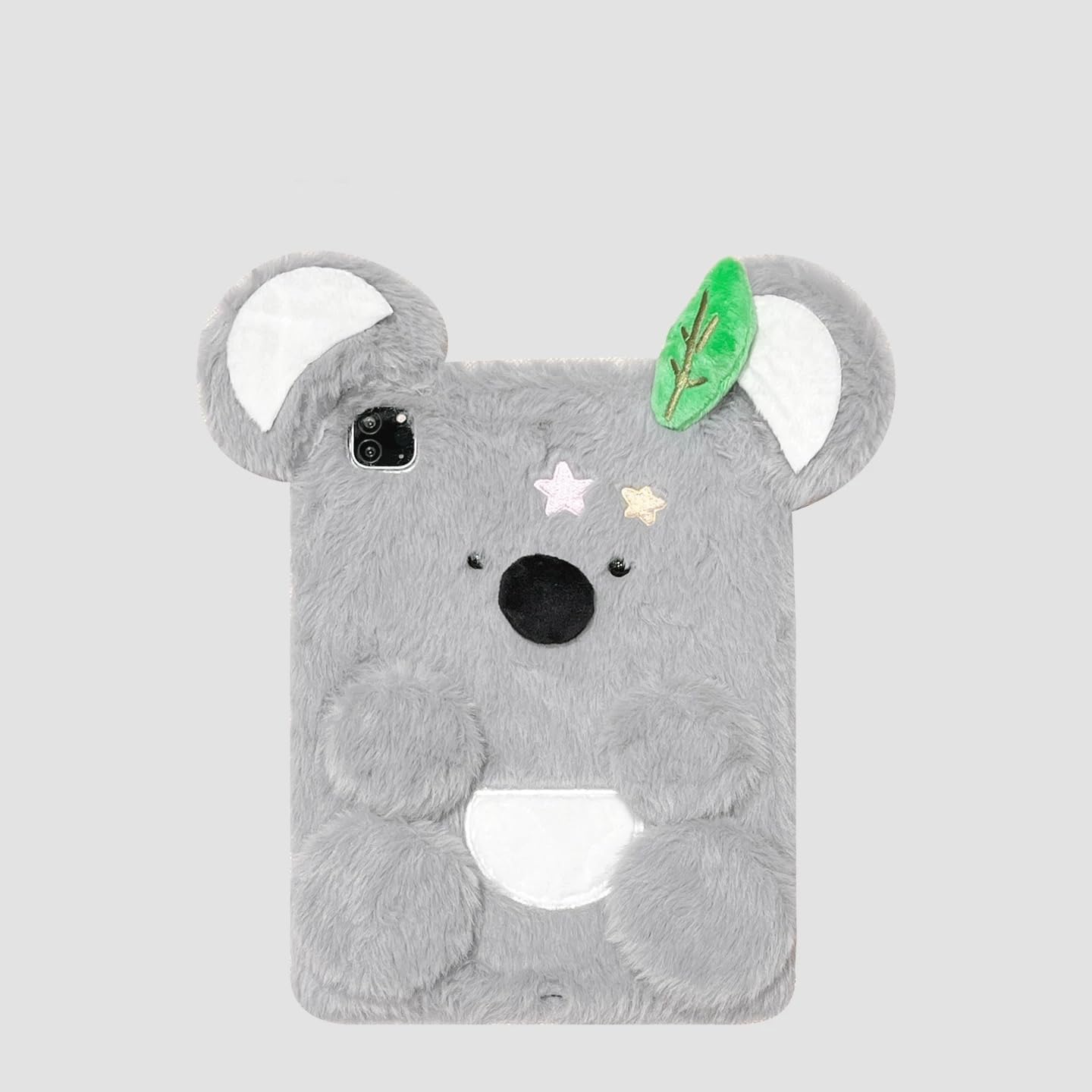 Soft Fluffy Fur Plush Back Case with Stylus Holder for Apple Koala Gray Cartoon Animal Warm Comfy Winter Cute Lovely Adorable Kids Girls (for iPad 9 10.2-Inch 9th Generation 2021)