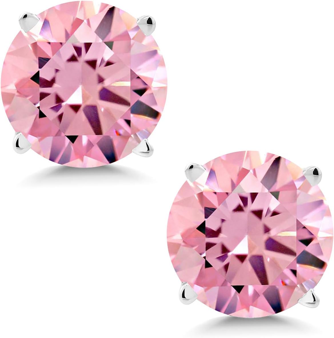 Gem Stone King 3.00 Ct Round 6mm Pink Zirconia 14K White Gold Stud Earrings For Women Men