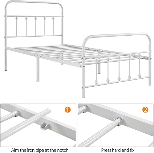 Miniatura 92 de Topeakmart Marco de cama de metal de estilo victoriano tamaño matrimonial con cabecero, base de colchón, no necesita somier, almacenamiento debajo