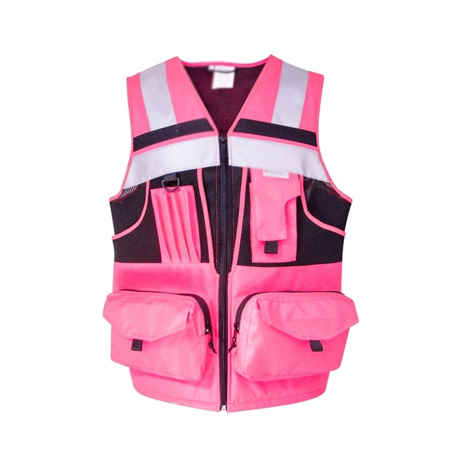 Kamizelka odblaskowa, Kamizelka odblaskowa Oxford z odblaskowymi paskami, wieloma kieszeniami, wielokolorowy, S-5XL(Rose red,XL)