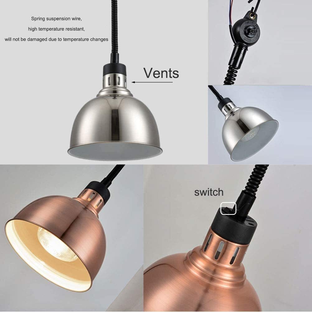 Komercyjna lampa grzewcza do żywności W250, lampa grzewcza do żywności, 1 wiszący żyrandol, prezent, żarówka na podczerwień 250 W, 220 V, złota (złota)